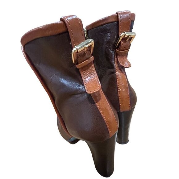 Revolve Nine West Chocolate Leather , Blue Suede Platform Buckle Ankle Boots - Picture 7 of 11